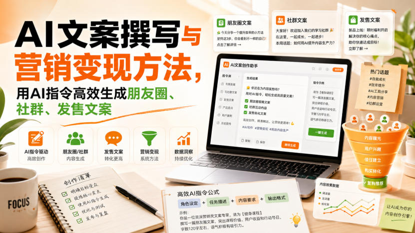 AI文案撰写与营销变现方法,用AI指令高效生成朋友圈、社群、发售文案-泱泱学习社