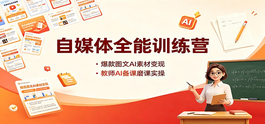 自媒体全能训练营：爆款图文AI素材变现，教师AI备课磨课实操-泱泱学习社