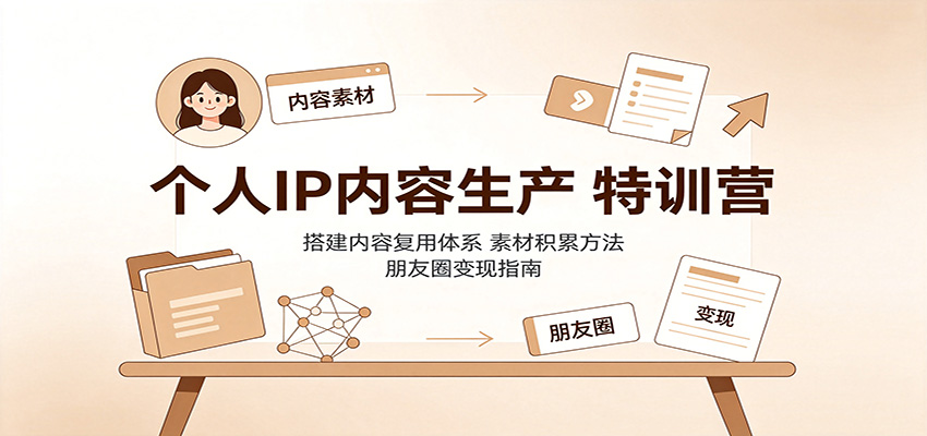 个人IP内容生产特训营:搭建内容复用体系,素材积累方法,朋友圈变现指南-泱泱学习社