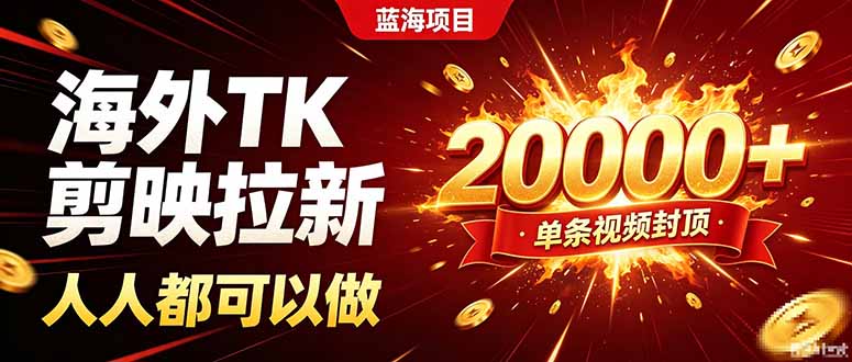 海外TK拉新新玩法，剪映就能做，不用经验不用粉丝，单条视频收益上限20000+-泱泱学习社