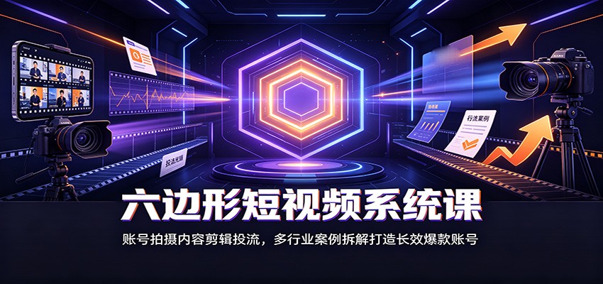 六边形短视频系统课:账号拍摄内容剪辑投流,多行业案例拆解打造长效爆款账号-泱泱学习社
