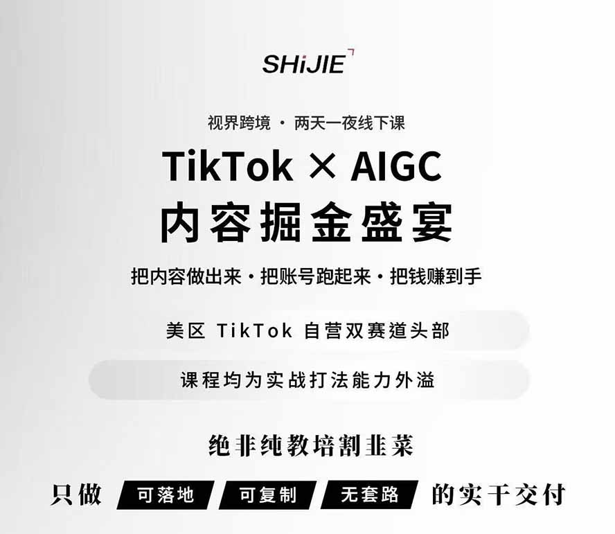 图片[1]-AIGC×TikTok美区短视频带货线下课；两天一夜完整回放，12小时高清视频收录头部操盘手全流程教学-泱泱学习社