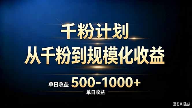 抖音千粉账号计划，从千粉到规模化收益 500-1000+单日收益-泱泱学习社