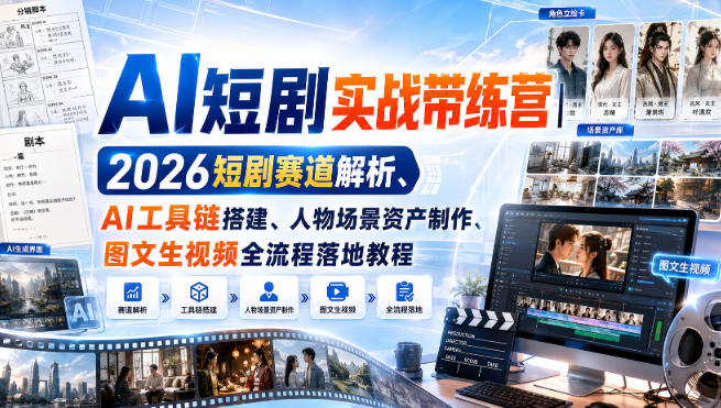 AI短剧实战带练营｜2026短剧赛道解析、AI工具链搭建、人物场景资产制作、图文生视频全流程落地教程-泱泱学习社