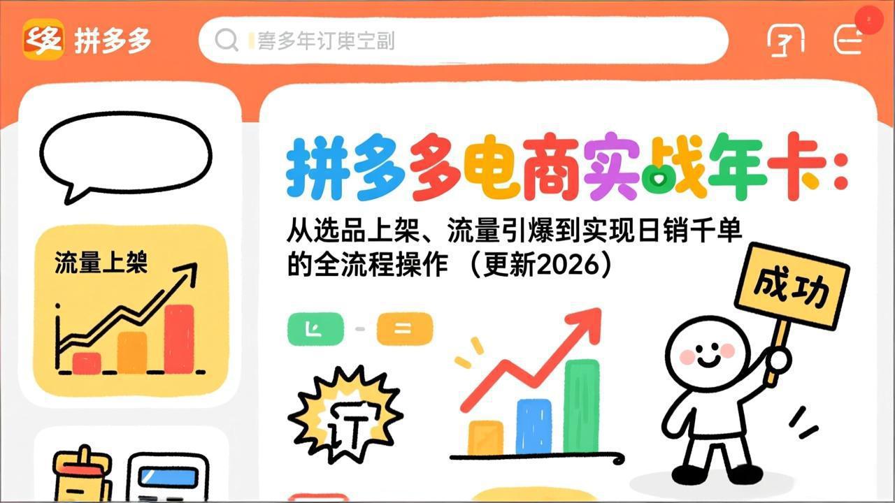 拼多多电商实战年卡：从选品上架、流量引爆到实现日销千单的全流程操作(更新2026年8月-泱泱学习社