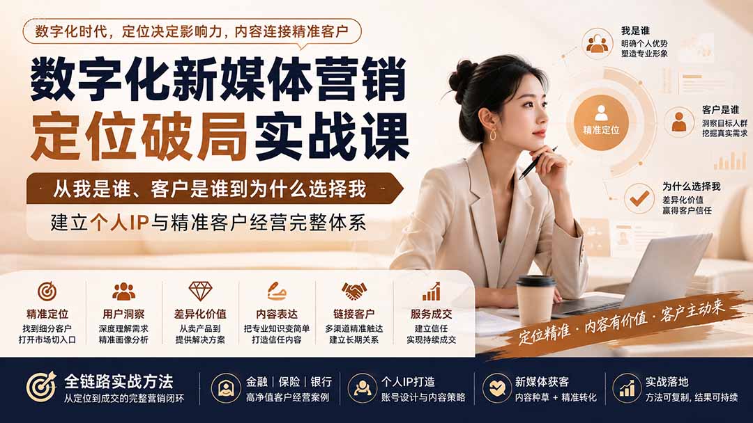 数字化新媒体营销定位破局实战课:从我是谁、客户是谁到为什么选择我,建立个人IP与精准客户经营完整体系-泱泱学习社