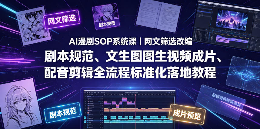 AI漫剧SOP系统课｜网文筛选改编、剧本规范、文生图图生视频成片、配音剪辑全流程标准化落地教程(更新0826)-泱泱学习社