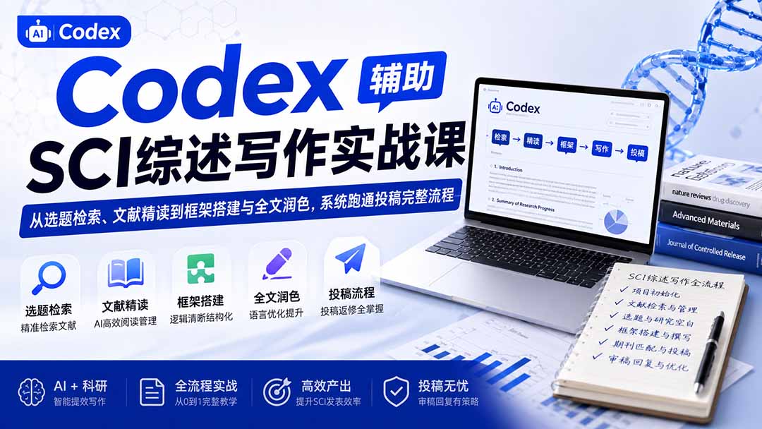 Codex辅助SCI综述写作实战课——从选题检索、文献精读到框架搭建与全文润色,系统跑通投稿完整流程-泱泱学习社