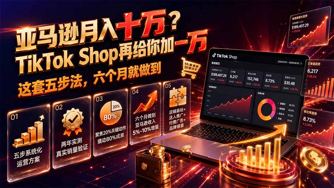 亚马逊月入十万?TikTok Shop再给你加一万——这套五步法,六个月就做到【原创双语字幕】-泱泱学习社