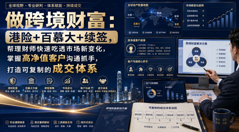 做跨境财富:港险+百慕大+续签,帮理财师快速吃透市场新变化,掌握高净值客户沟通抓手,打造可复制的成交体系-泱泱学习社