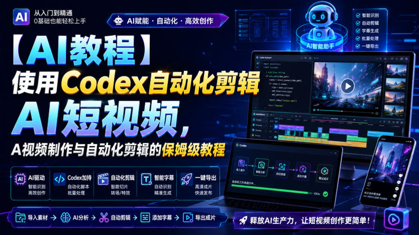 【AI教程】使用Codex自动化剪辑AI短视频,AI视频制作与自动化剪辑的保姆级教程-泱泱学习社