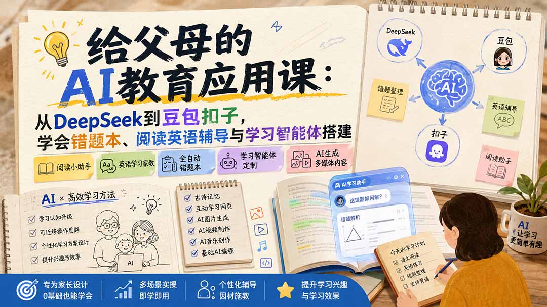 给父母的AI教育应用课：从DeepSeek到豆包扣子，学会错题本、阅读英语辅导与学习智能体搭建-泱泱学习社