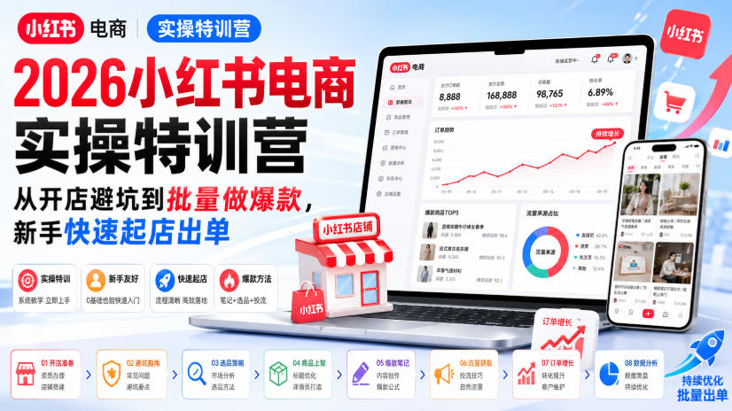 2026小红书电商实操特训营,从开店避坑到批量做爆款,新手快速起店出单-泱泱学习社