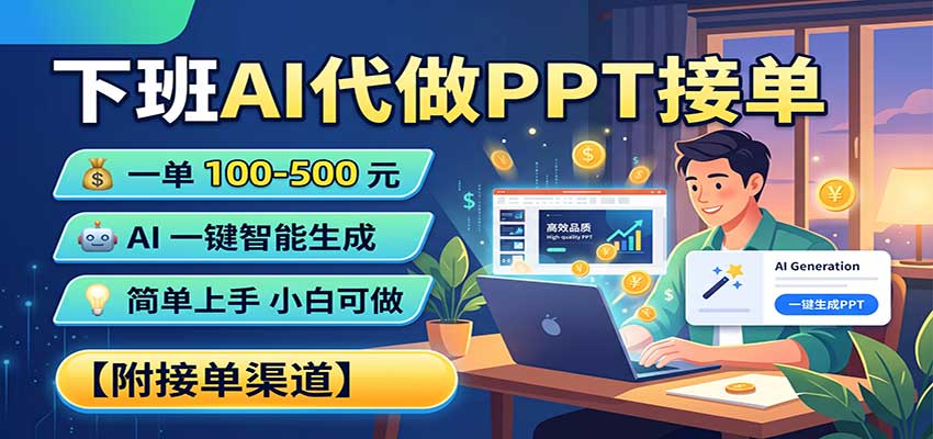 下班AI代做PPT接单,一单100-500,AI一键生成,小白也能做,附接单渠道-泱泱学习社