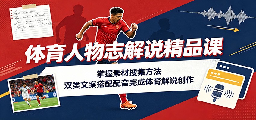 体育人物志解说精品课：掌握素材搜集方法，双类文案搭配配音完成体育解说创作-泱泱学习社