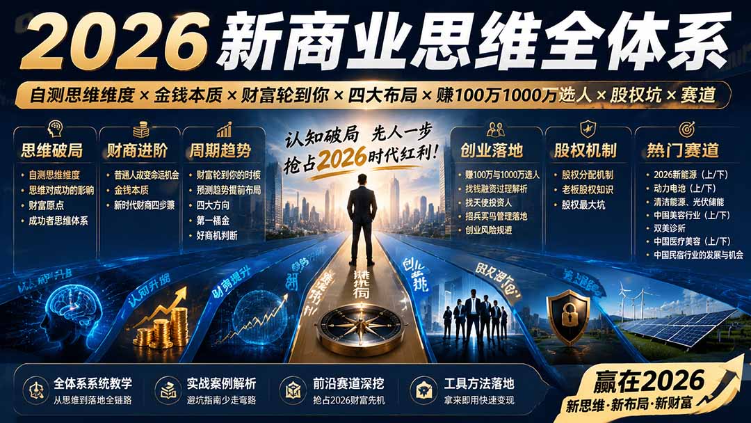 2026新商业思维全体系：自测思维维度×金钱本质×财富轮到你×四大布局×赚100万1000万选人×股权坑×赛道-泱泱学习社