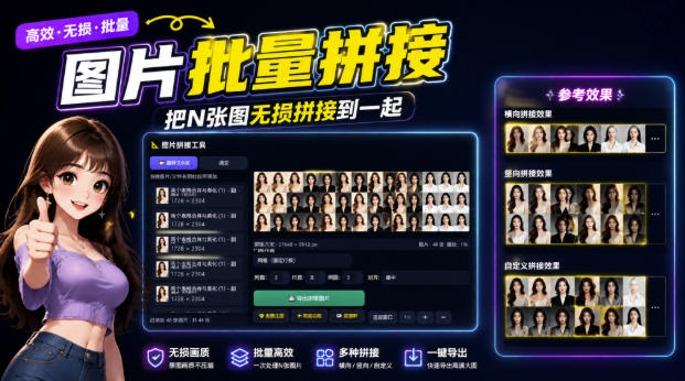 图片批量拼接,把N张图无损拼接到一起,支持横向、竖向、自定义等功能-泱泱学习社