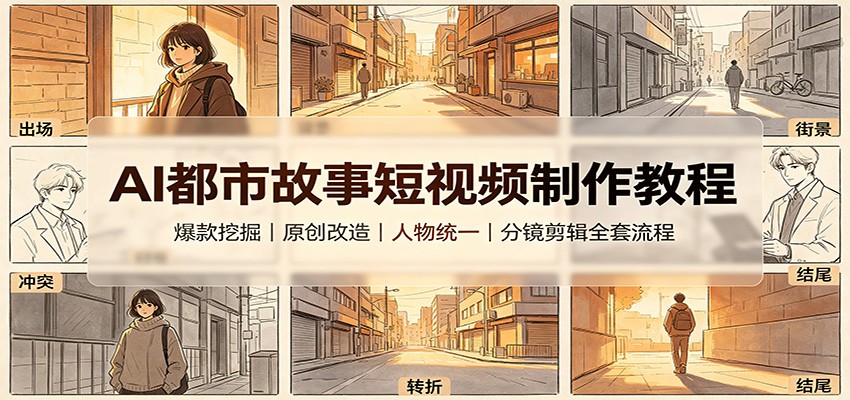 AI都市故事短视频制作教程：爆款挖掘原创改造，人物统一分镜剪辑全套流程-泱泱学习社