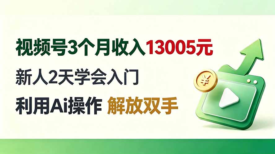 视频号3个月收入13005元， 新人2天学会入门， 利用Ai操作 解放双手！-泱泱学习社