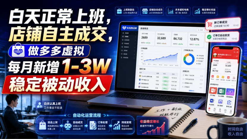 白天正常上班，店铺自主成交，做多多虚拟每月新增1-3W稳定被动收入【揭秘】-泱泱学习社