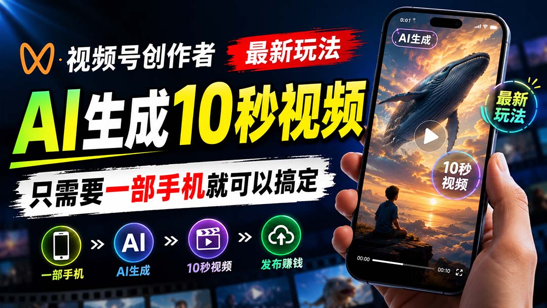 视频号创作者最新玩法,AI生成10秒视频,只需要一部手机就可以搞定-泱泱学习社