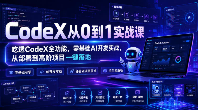 CodeX从0到1实战课,吃透CodeX全功能,零基础AI开发实战,从部署到高阶项目一键落地-泱泱学习社