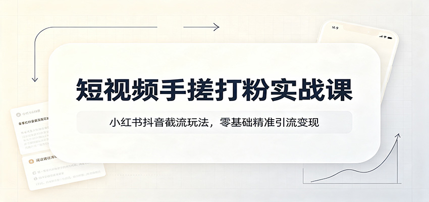 短视频手搓打粉实战课：小红书抖音截流玩法，零基础精准引流变现-泱泱学习社