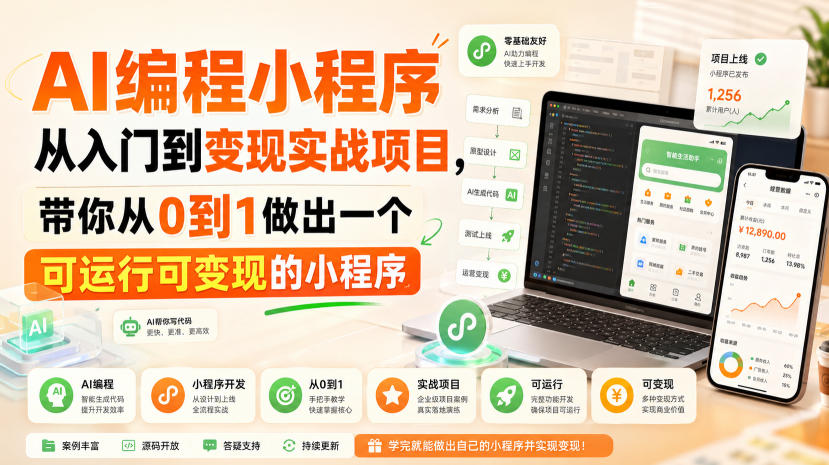 AI编程小程序从入门到变现实战项目,带你从0到1做出一个可运行可变现的小程序-泱泱学习社