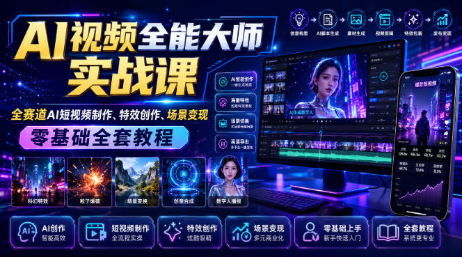 AI视频全能大师实战课|全赛道AI短视频制作、特效创作、场景变现零基础全套教程-泱泱学习社