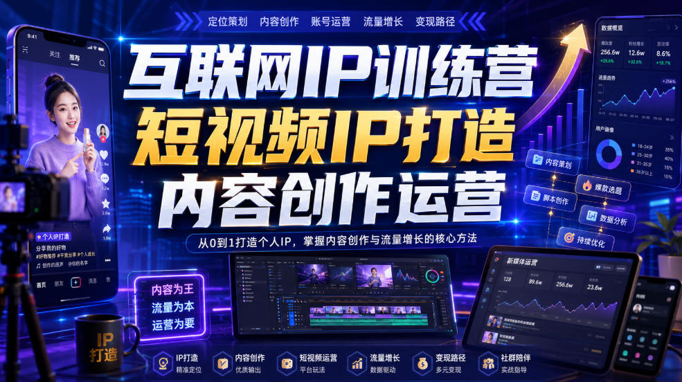 互联网IP训练营，短视频IP打造，内容创作运营-泱泱学习社