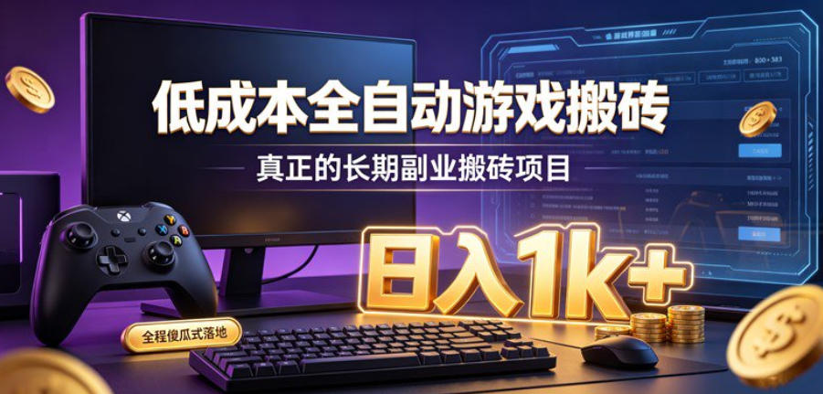 低成本全自动游戏搬砖，真正的长期副业搬砖项目，日入1k+，全程傻瓜式落地【揭秘】-泱泱学习社