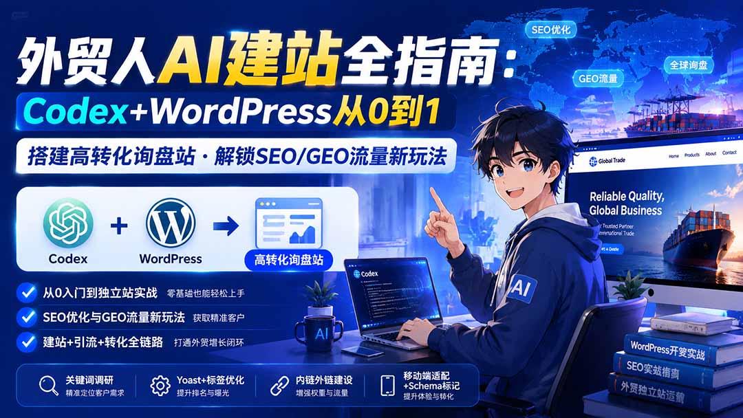 外贸人AI建站全指南:Codex+WordPress从0到1·搭建高转化询盘站·解锁SEO/GEO流量新玩法-更新8月-泱泱学习社