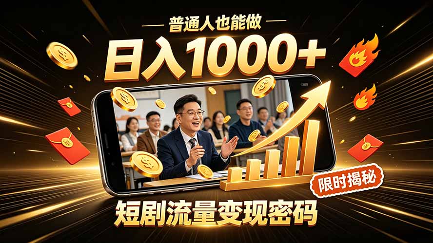 一部手机做短剧分发,不用真人出镜、不用拍摄剧本,快手流量变现日赚千元-泱泱学习社