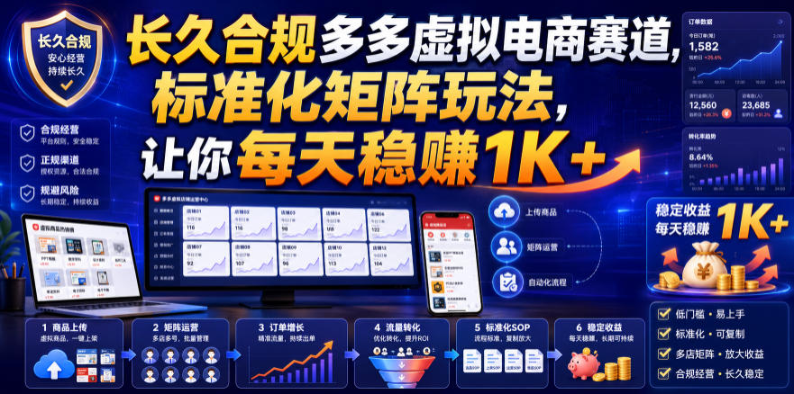 长久合规多多虚拟电商赛道，标准化矩阵玩法，让你每天稳賺1K+【揭秘】-泱泱学习社