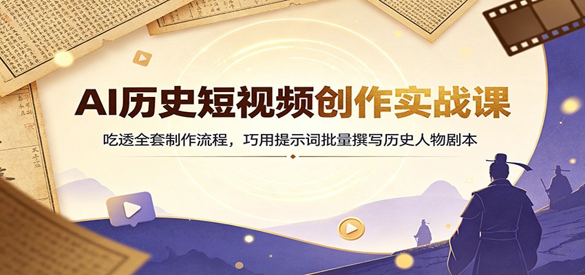 AI历史短视频创作实战课:吃透全套制作流程,巧用提示词批量撰写历史人物剧本-泱泱学习社