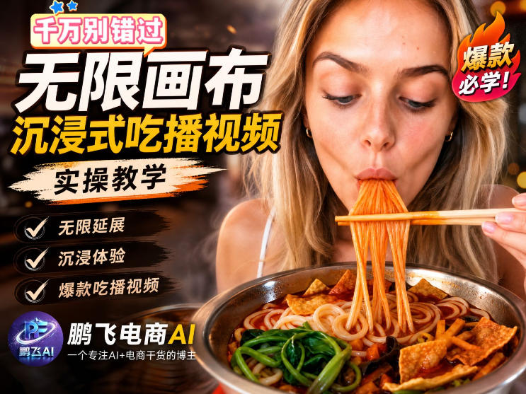 保姆级教程|用AI无线画布做沉浸式吃播,3步直接出片,无线画布工作流,操作简单好上手-泱泱学习社
