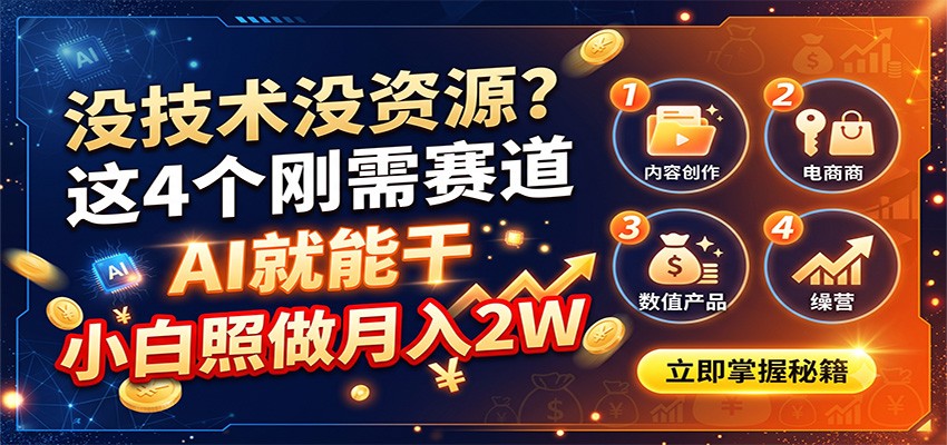 没技术没资源?这4个刚需赛道,AI就能干,小白照做月入2W-泱泱学习社