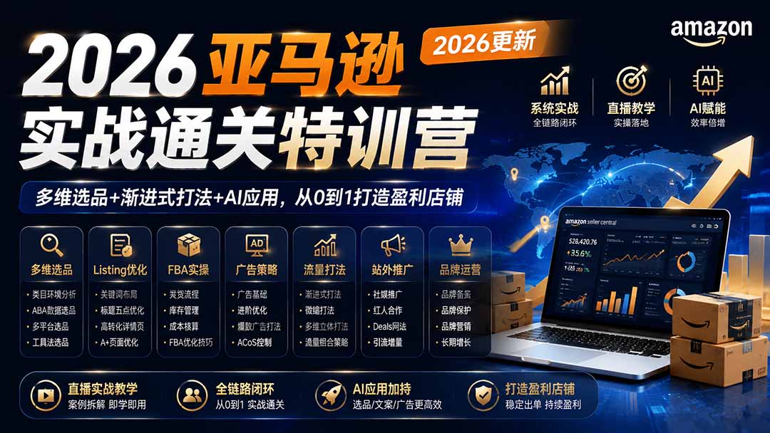 2026亚马逊实战通关特训营-2026更新，多维选品+渐进式打法+AI应用，从0到1打造盈利店铺-泱泱学习社