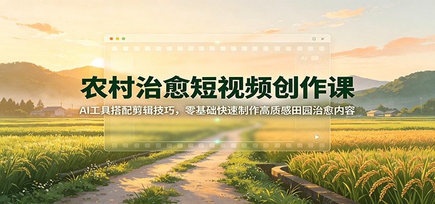 农村治愈短视频创作课：AI工具搭配剪辑技巧，零基础快速制作高质感田园治愈内容-泱泱学习社