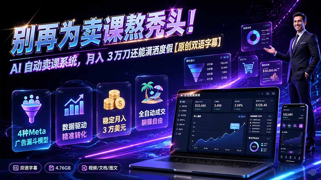 别再为卖课熬秃头！AI 自动卖课系统，月入 3 万刀还能潇洒度假【原创双语字幕】-泱泱学习社