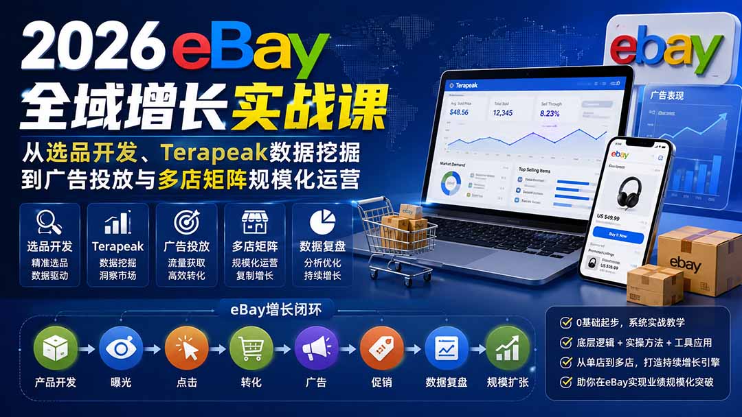 2026-Vincent eBay全域增长实战课-无水印：从选品开发、Terapeak数据挖掘到广告投放与多店矩阵规模化运营-泱泱学习社