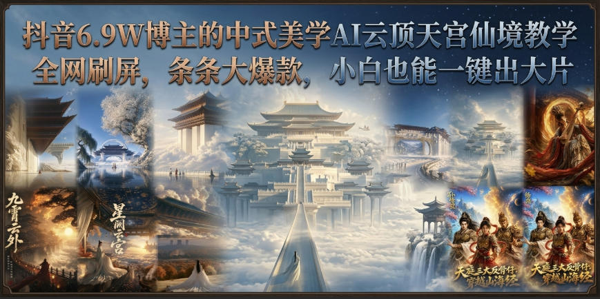 抖音6.9W博主的中式美学AI云顶天宫仙境教学，全网刷屏，条条大爆款，小白也能一键出大片-泱泱学习社
