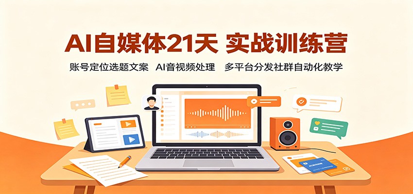 AI自媒体21天实战训练营:账号定位选题文案,AI音视频处理,多平台分发社群自动化教学-泱泱学习社