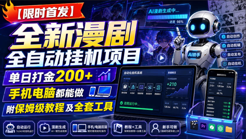 【限时首发】全新漫剧全自动挂G项目，单日打金200+，手机电脑都能做，附保姆级教程及全套工具【揭秘】-泱泱学习社