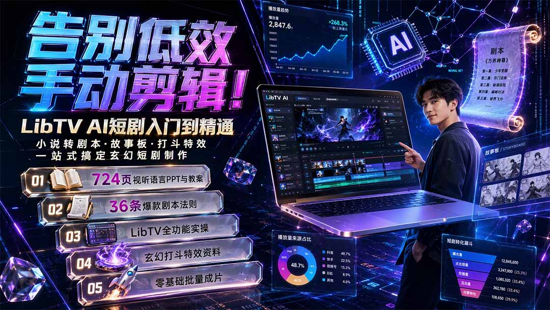 告别低效手动剪辑！LibTV AI短剧入门到精通，小说转剧本方法，故事板打斗特效一站式搞定玄幻短剧制作-泱泱学习社