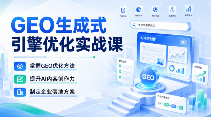GEO生成式引擎优化实战课,掌握GEO优化方法,提升AI内容创作力,制定企业落地方案-泱泱学习社