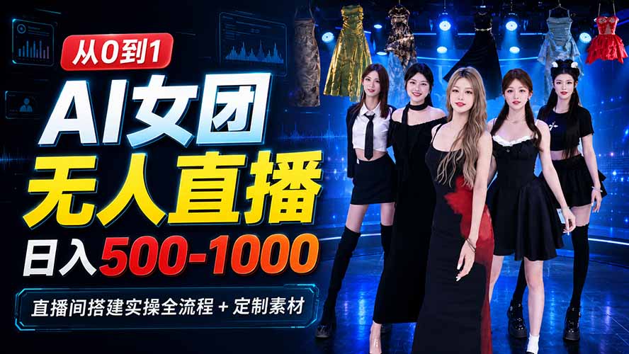 AI 女团无人直播，躺入500-1000每天，直播间搭建实操全流程+定制素材-泱泱学习社