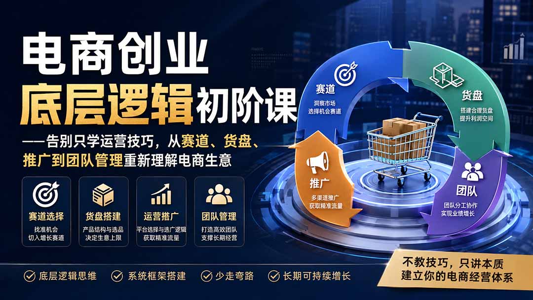 电商创业底层逻辑初阶课——告别只学运营技巧，从赛道、货盘、推广到团队管理重新理解电商生意-泱泱学习社