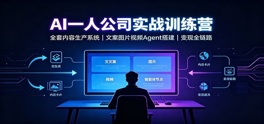 AI创作一人公司实战训练营:全套内容生产系统,文案图片视频Agent搭建变现全链路-泱泱学习社