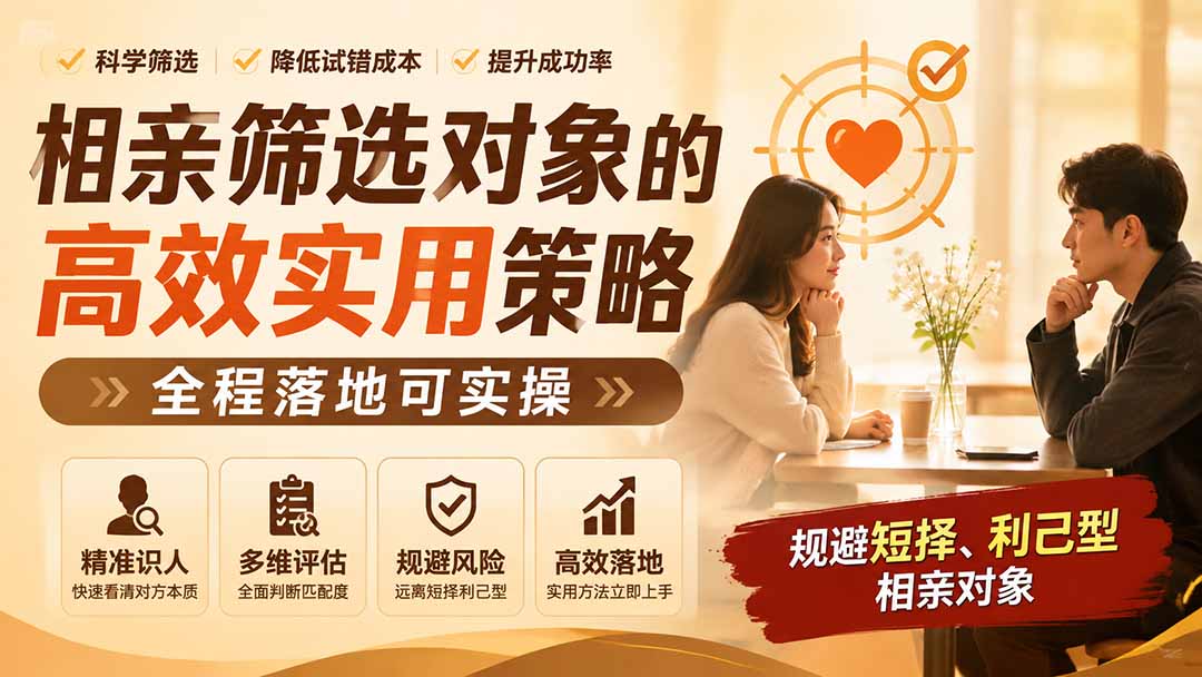 付费文章：相亲筛选对象的高效实用策略，全程落地可实操，规避短择、利己型相亲对象-泱泱学习社